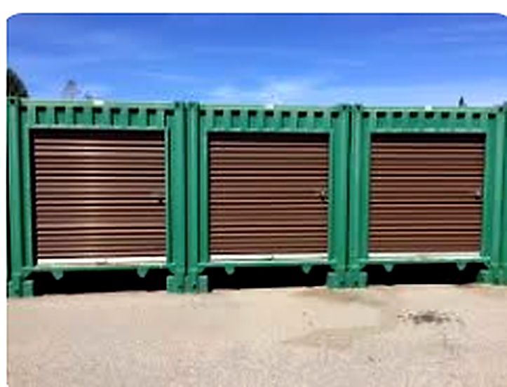 Green shipping container storage